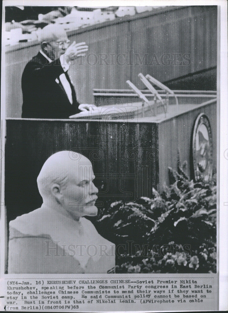 1963 Press Photo Soviet Premier Nikita Khrushchev speaks before Communist Party - Historic Images