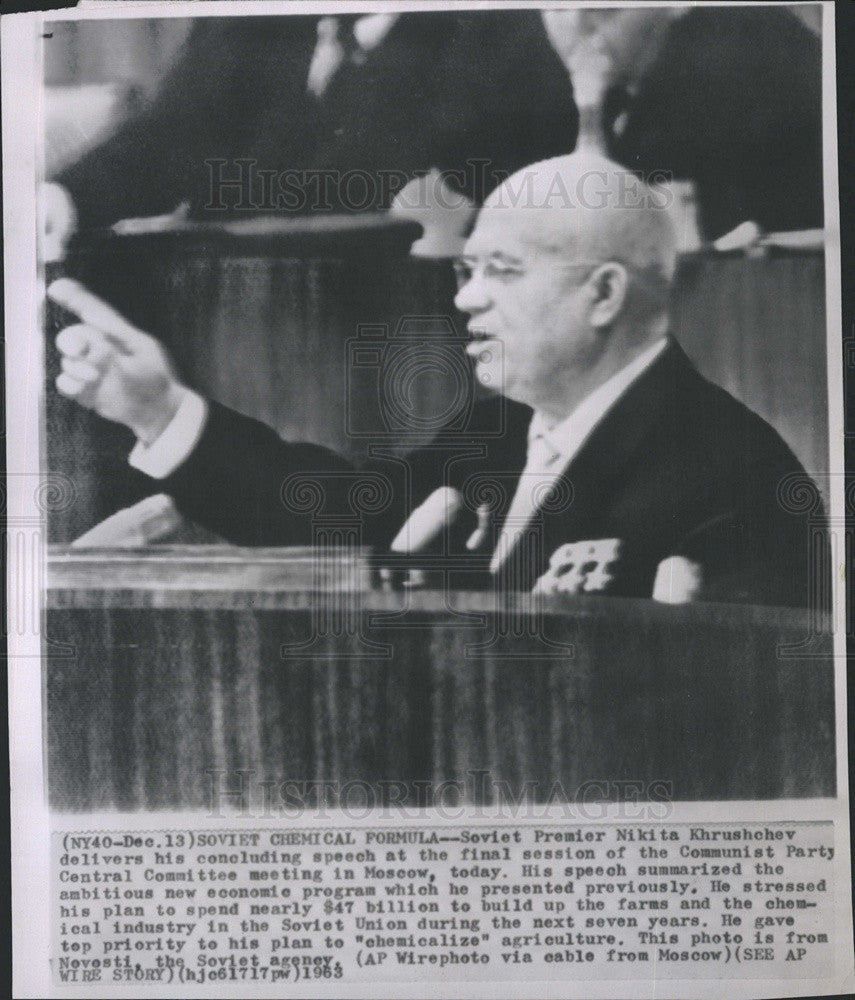 1963 Press Photo Nikita Khrushchev  at speech to Communist Party Committee - Historic Images