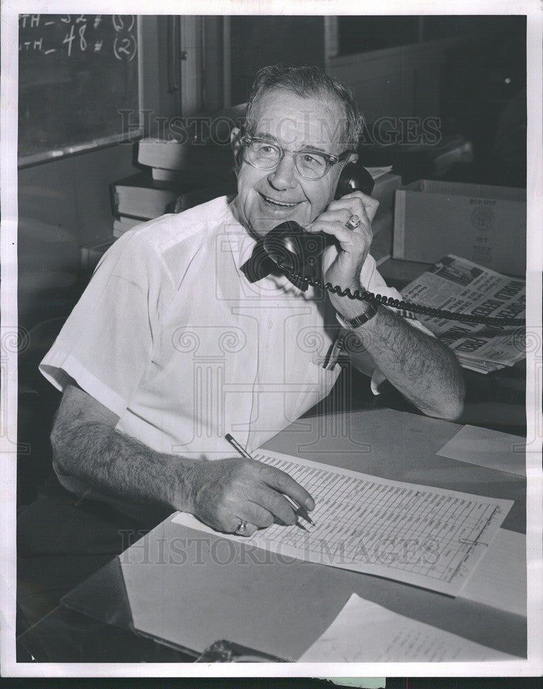 1961 Press Photo Sun-Times Mailing Room Foreman John Protis On Phone - Historic Images