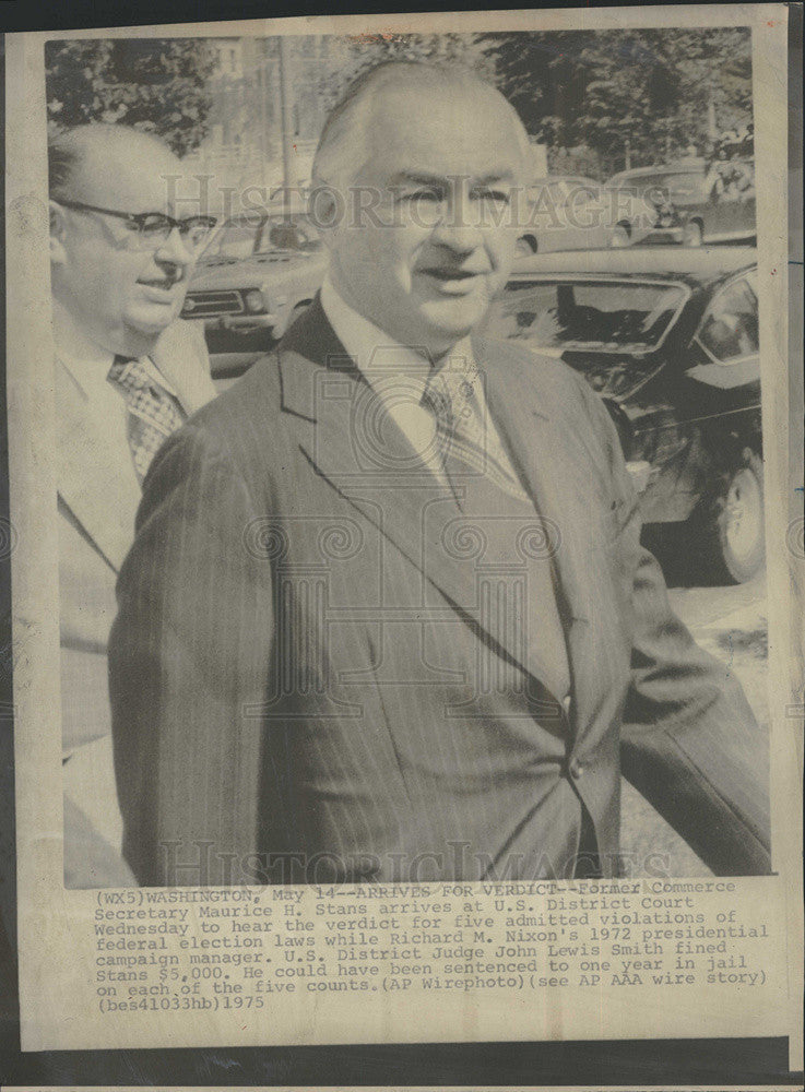 1975 Press Photo of indicted Nixon campaign manager Maurice Stans - Historic Images