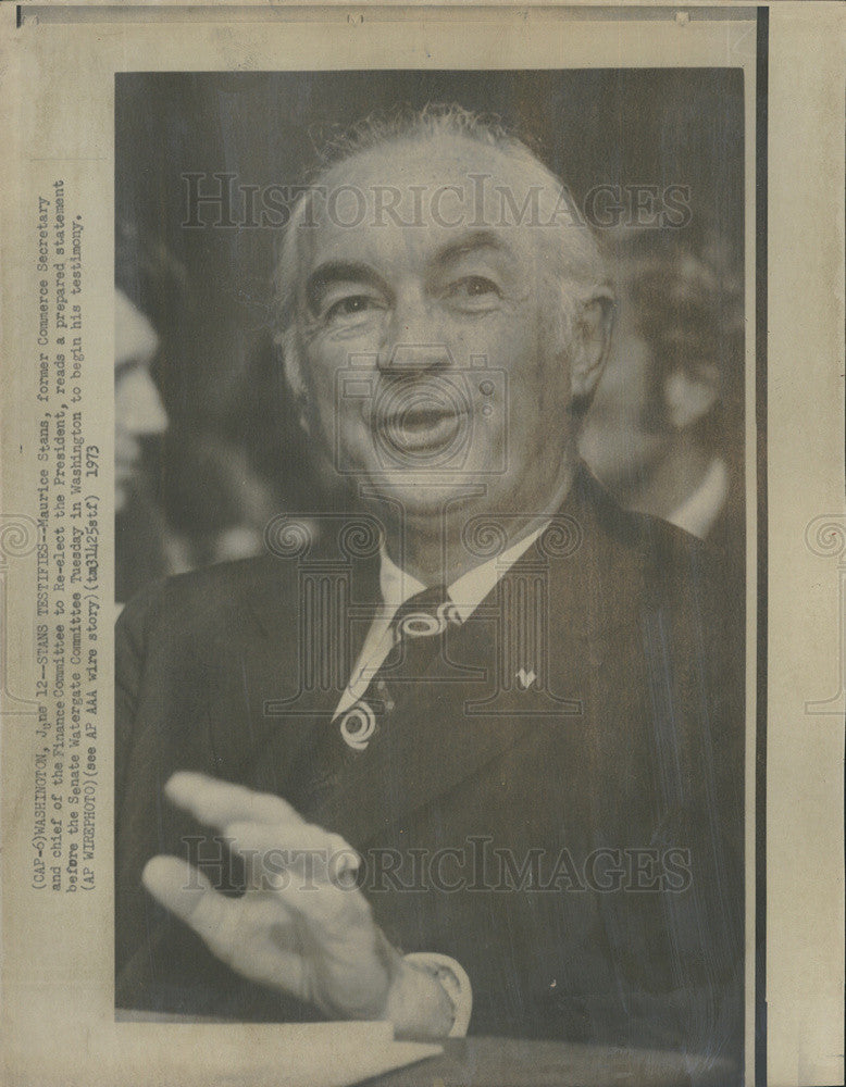 1973 Press Photo of Maurice Stans at Watergate Committee hearing - Historic Images