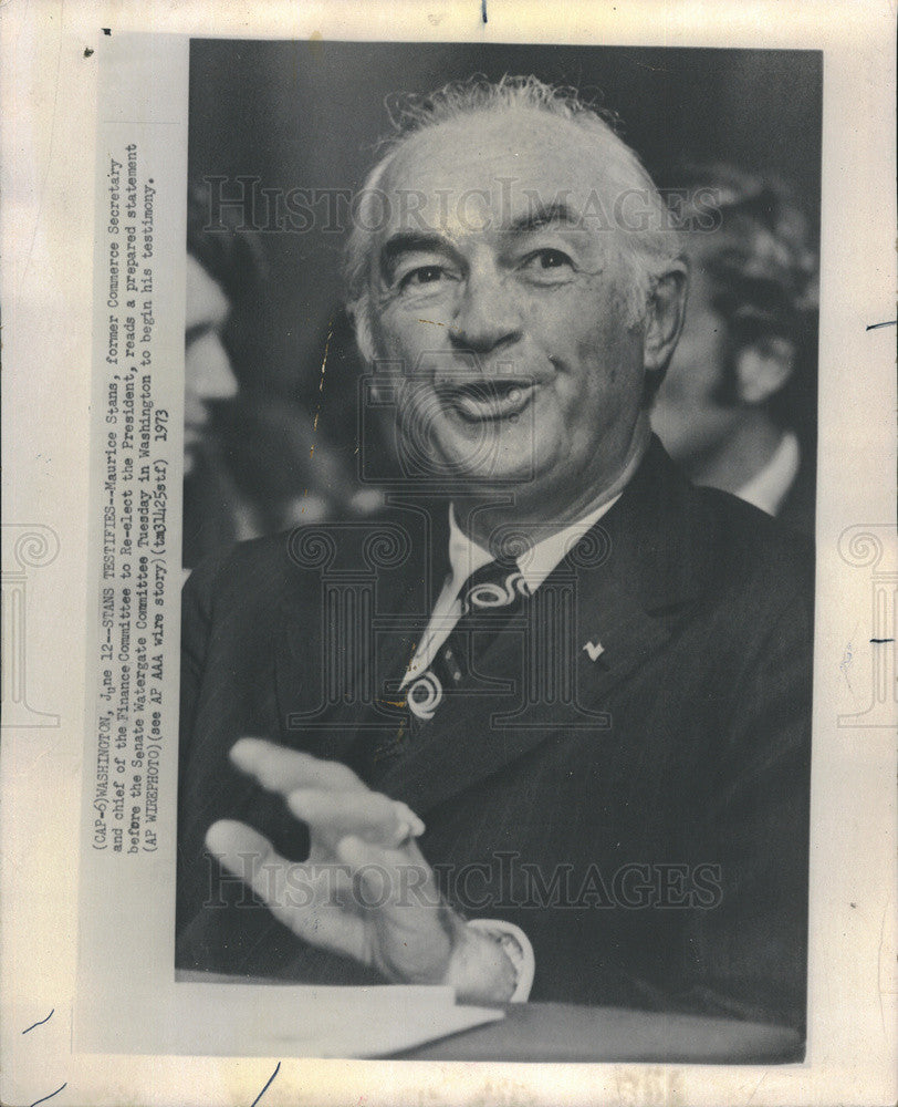 1973 Press Photo Maurice Stans former Commerce Sec before Watergate Committee - Historic Images