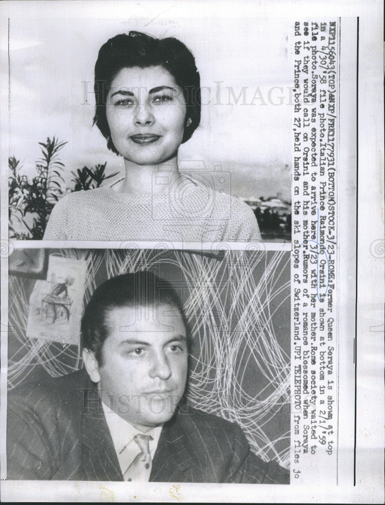 1958 Press Photo Former Queen of Iran Soraya &amp; Italian Prince Raimondo Orsini - Historic Images