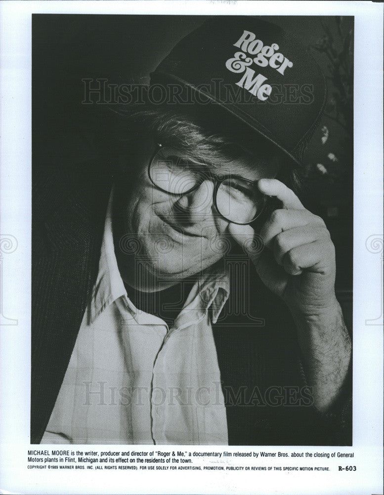 Press Photo Michael Moore Writes, Produces, Directs &quot;Roger and Me&quot; - Historic Images