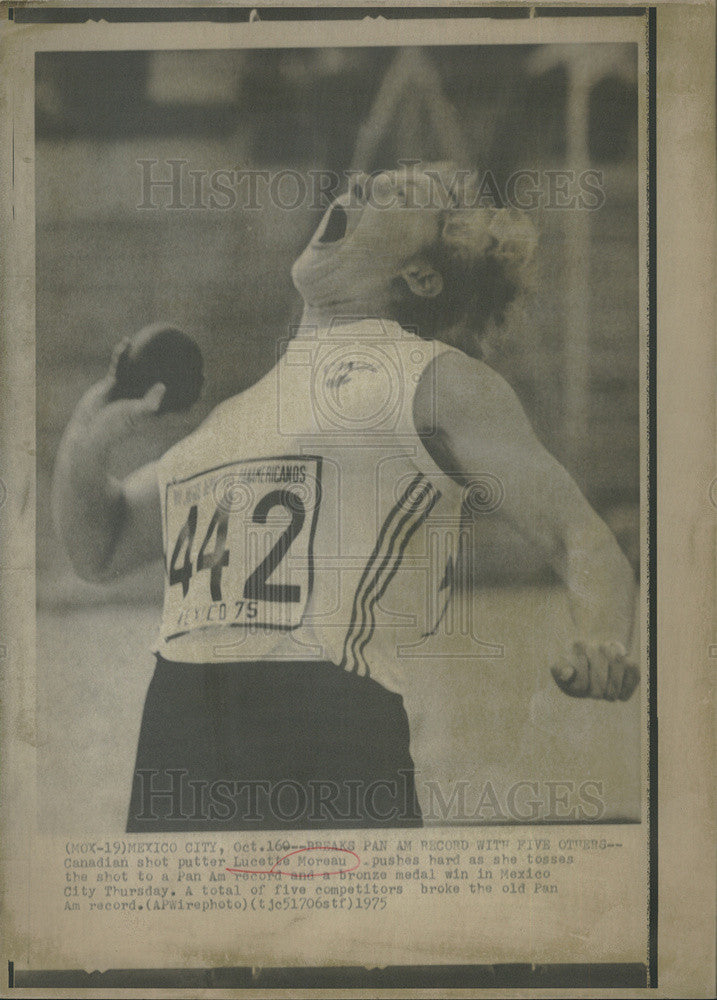 1975 Press Photo Pan Am games shot putter Lucetis Moreau for a bronze medal. - Historic Images
