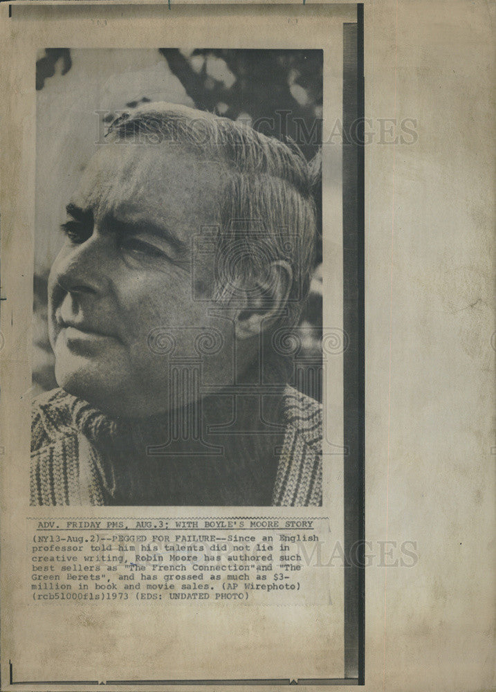 1973 Press Photo Author Robin Moore Portrait The French Connection - Historic Images