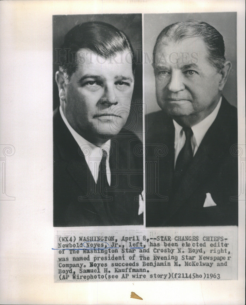 1963 Press Photo Newbold Noyes Jr The Washington Star Editor and Crosby N. Boyd - Historic Images