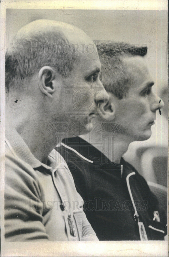 1966 Press Photo Astronauts Eugene Cernan and Tom Stafford prepare for mission. - Historic Images