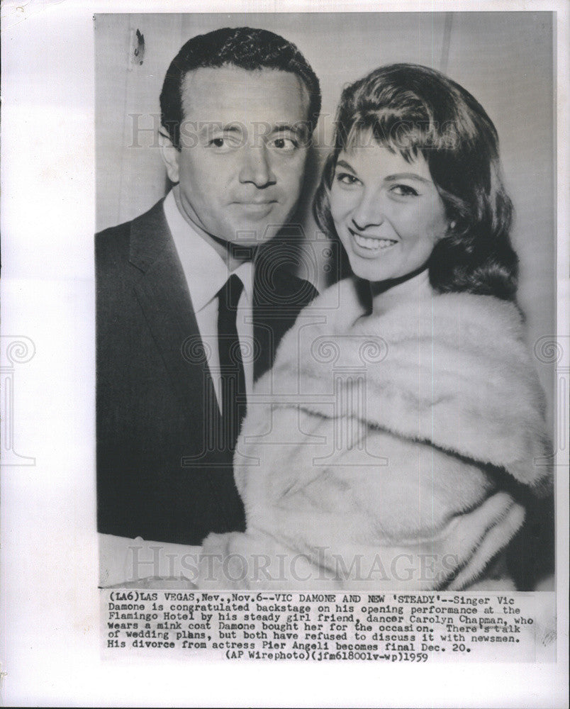 1959 Press Photo Vic Damone and friend dancer Carolyn Chapman. - Historic Images