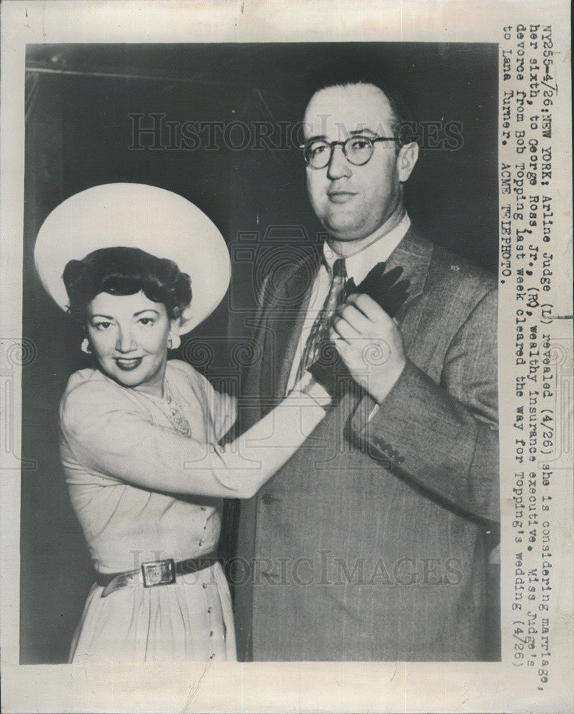 1948 Press Photo Actress Arline Judge &amp; George Ross New York Insurance Executive - Historic Images