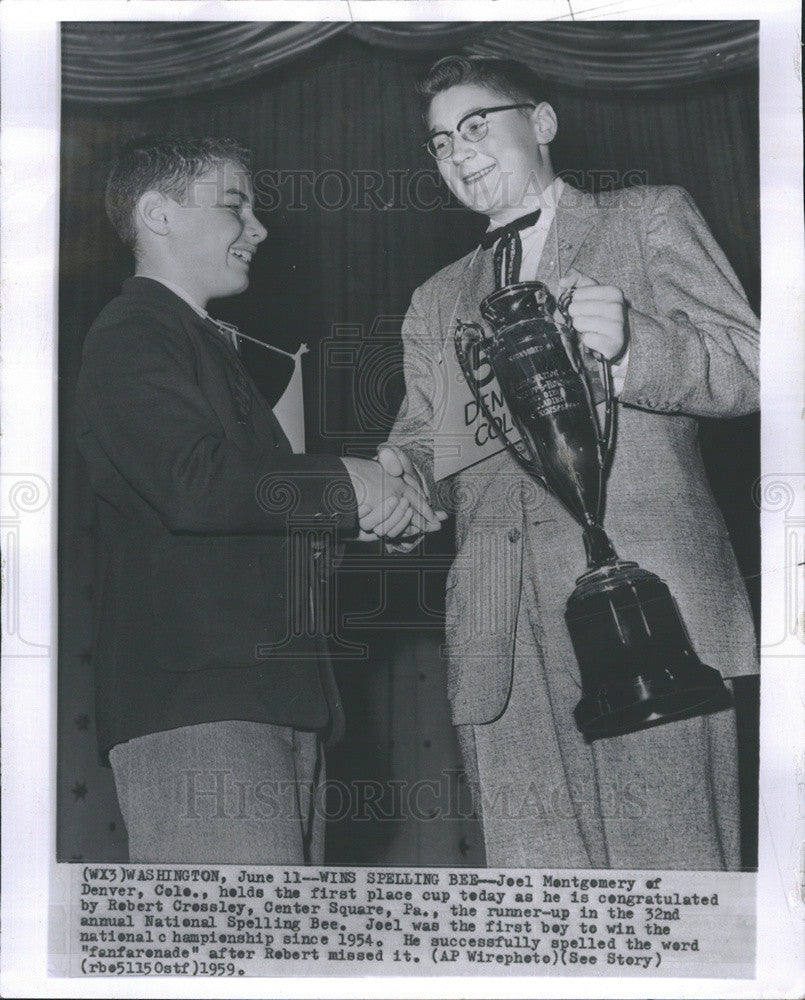 1959 Press Photo Joel Montgomery of Denver Colorado Wins National Spelling Bee - Historic Images