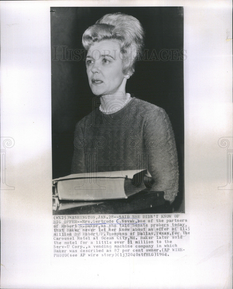 1964 Press Photo Gertrude Novak speaks to Senate probers - Historic Images