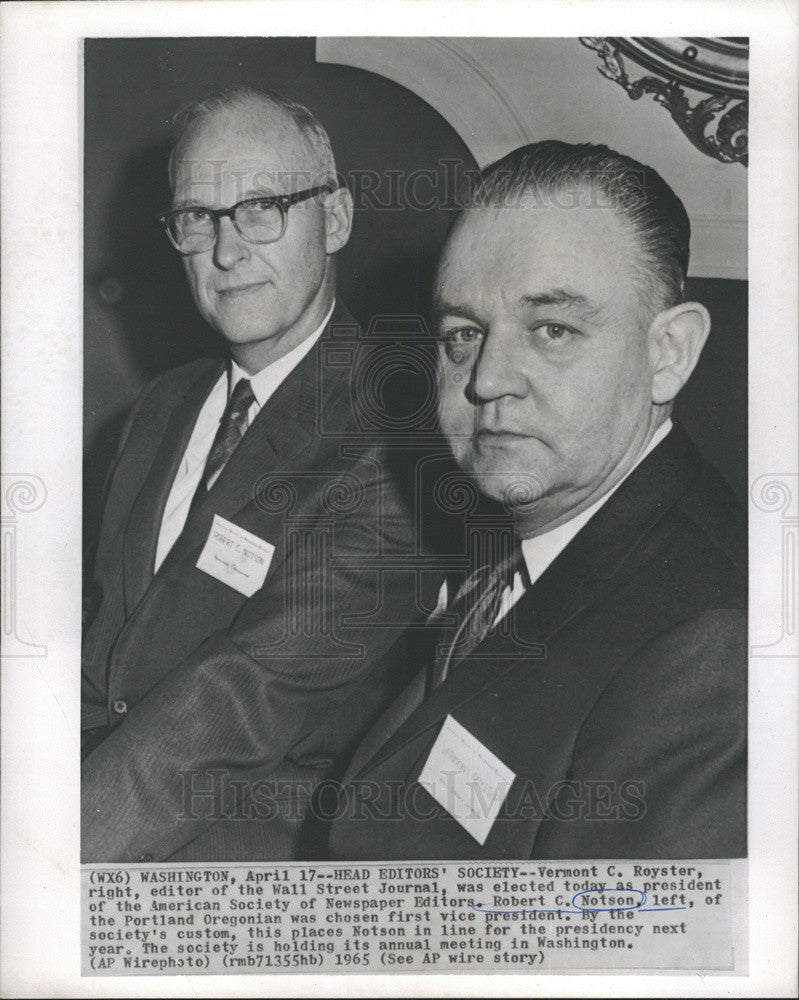 1965 Press Photo Vermont Royster Editor of Wall Street Journal &amp; Robert Notson - Historic Images