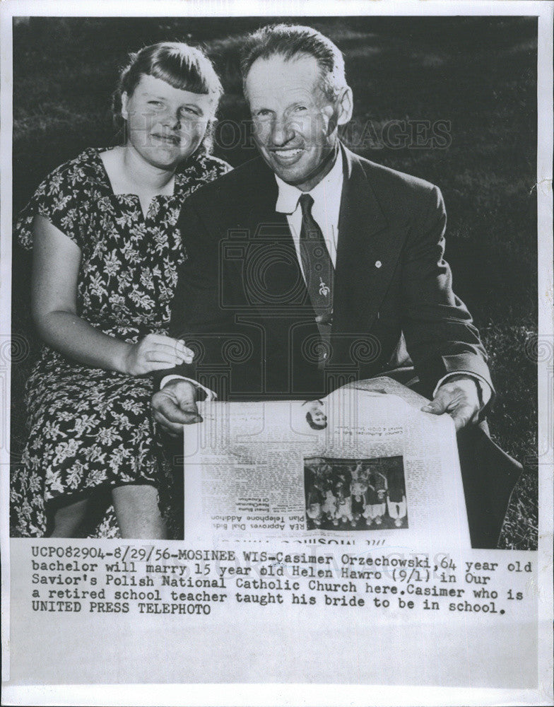 1956 Press Photo Casimer Orzechowski, 64 year old retired teacher marry15 yr old - Historic Images