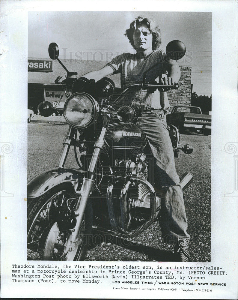 1977 Press Photo Theodore Mondale eldest son of Walter Mondale likes Motorcycles - Historic Images