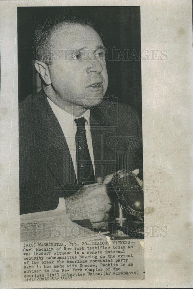 1957 Press Photo Carl Rachlin Senate Security Subcommittee Hearing - Historic Images