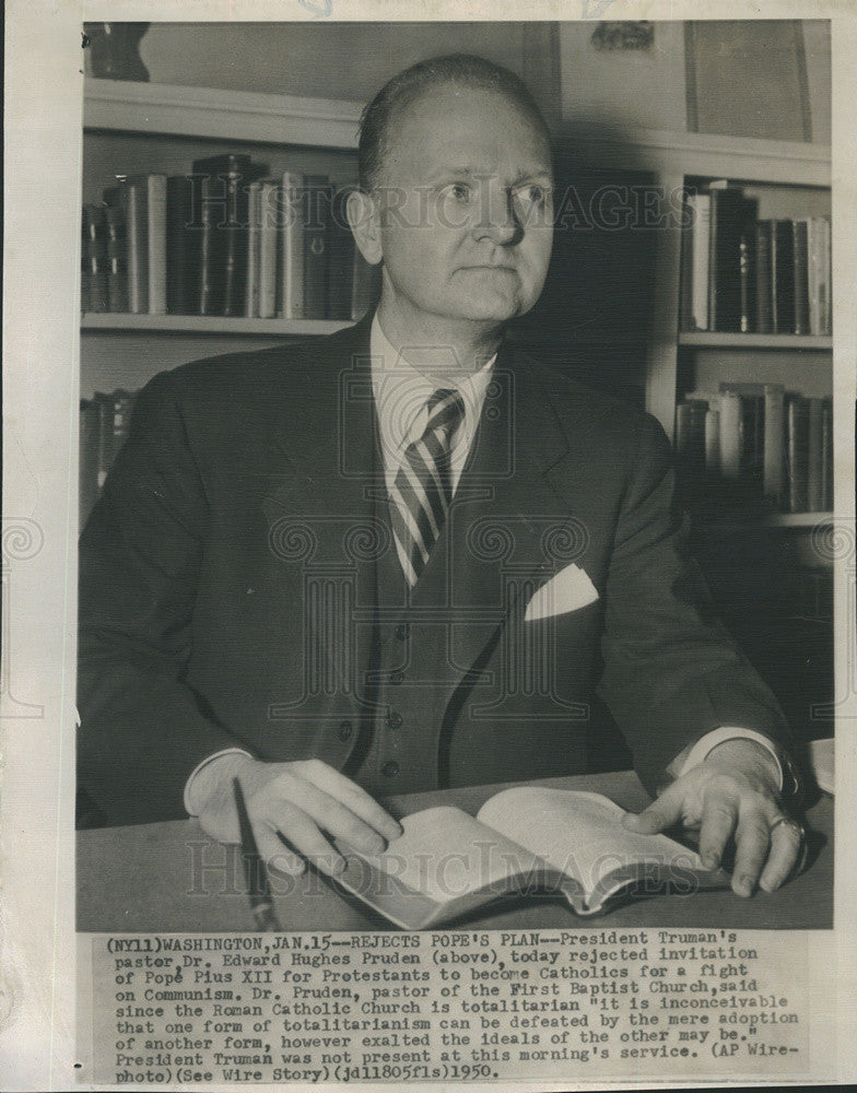 1950 Press Photo Pres Truman&#39;s Pastor Dr Edward Hughes Pruden - Historic Images