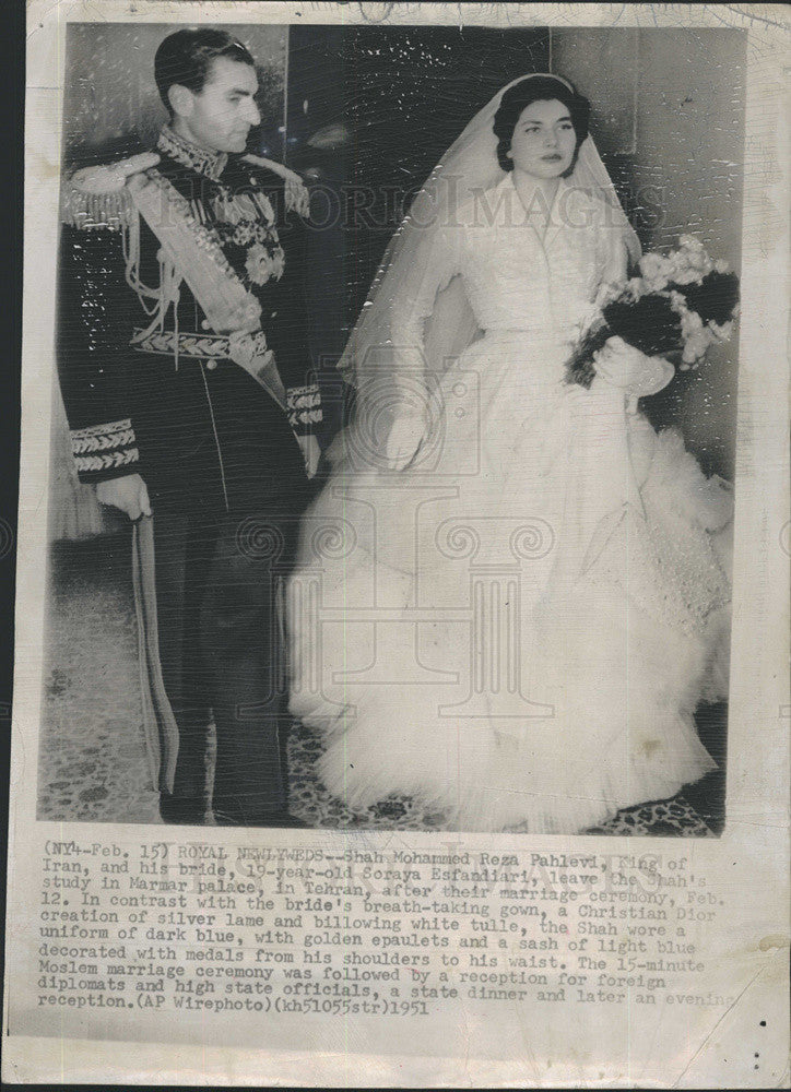 1951 Press Photo Shah Mohammed Reza Fahlevi Soraya Esfandiari Wedding Iran - Historic Images