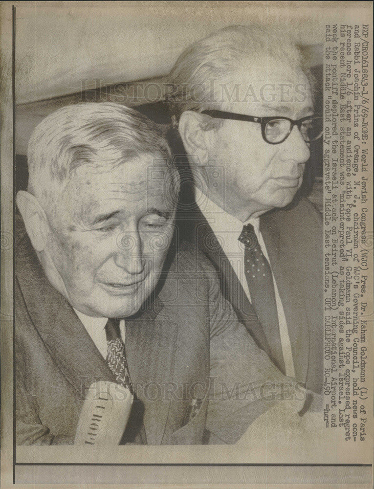 1969 Press Photo Dr. Nahum Goldmann &amp; Rabbi Joachim Prinz At News Conference - Historic Images