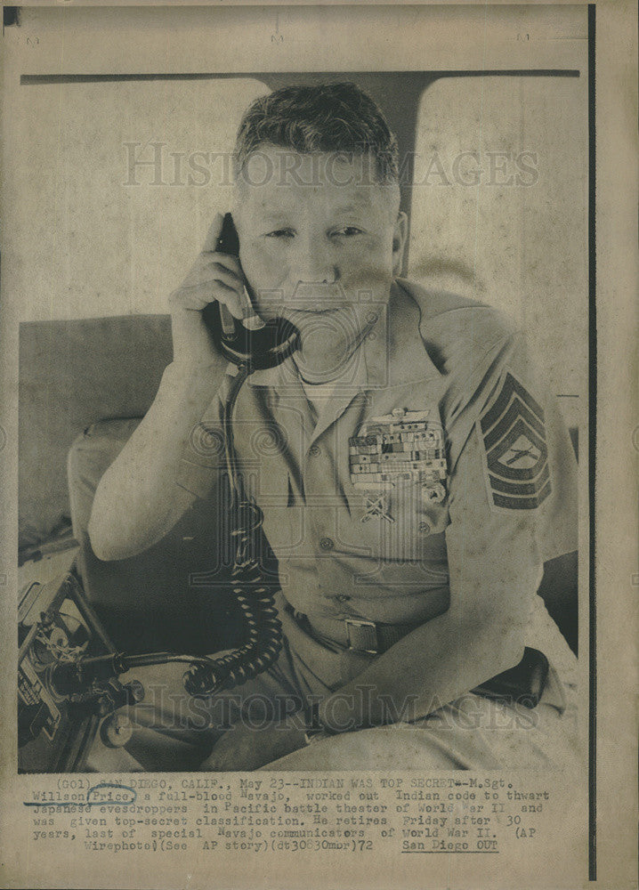 1972 Press Photo M.Sgt William Price, Special Navajo Communicator of World War 2 - Historic Images