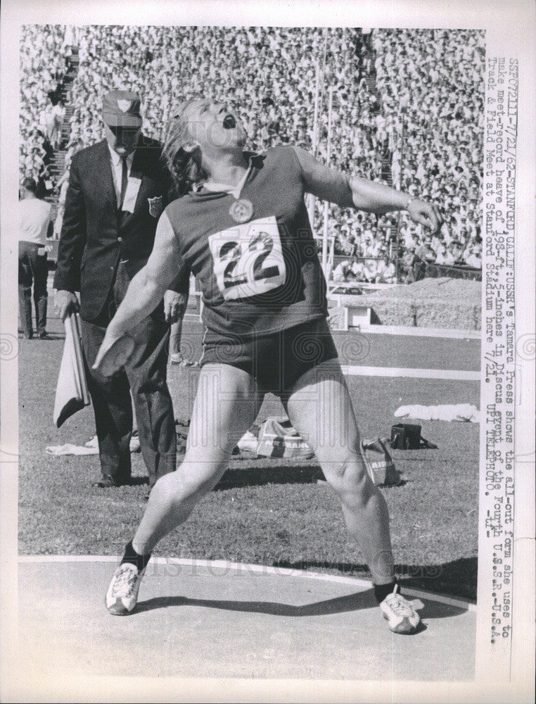 1962 Press Photo Discus athlete Tamara Press. at Stanford Stadium. - Historic Images