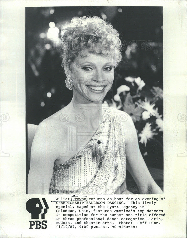 1987 Press Photo Juliet Prowse hosts Championship Ballroom Dancing - Historic Images