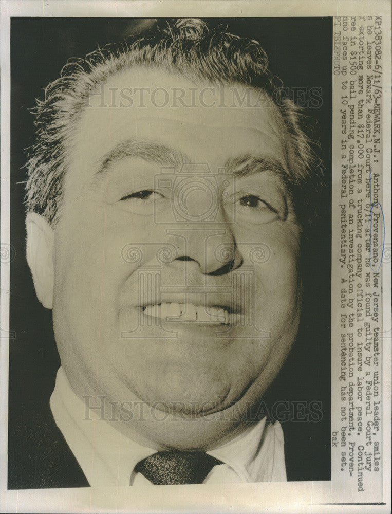 1963 Press Photo Anthony Provenzano, New Jersey teamster Union Leader - Historic Images