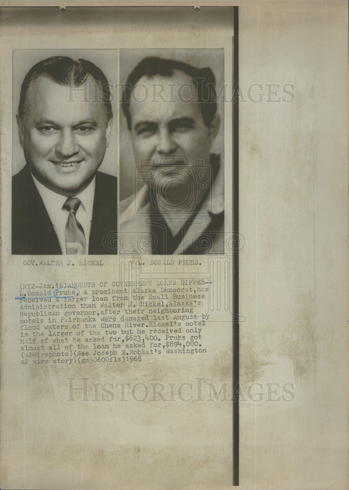 1968 Press Photo L. Donald Pruhs, Alaska Democrat, and Walter Hickey, Governor - Historic Images