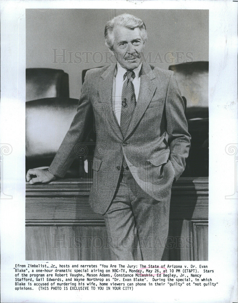 1986 Press Photo Efram Zimbalist Jr. &quot;You Are The Jury&quot; - Historic Images