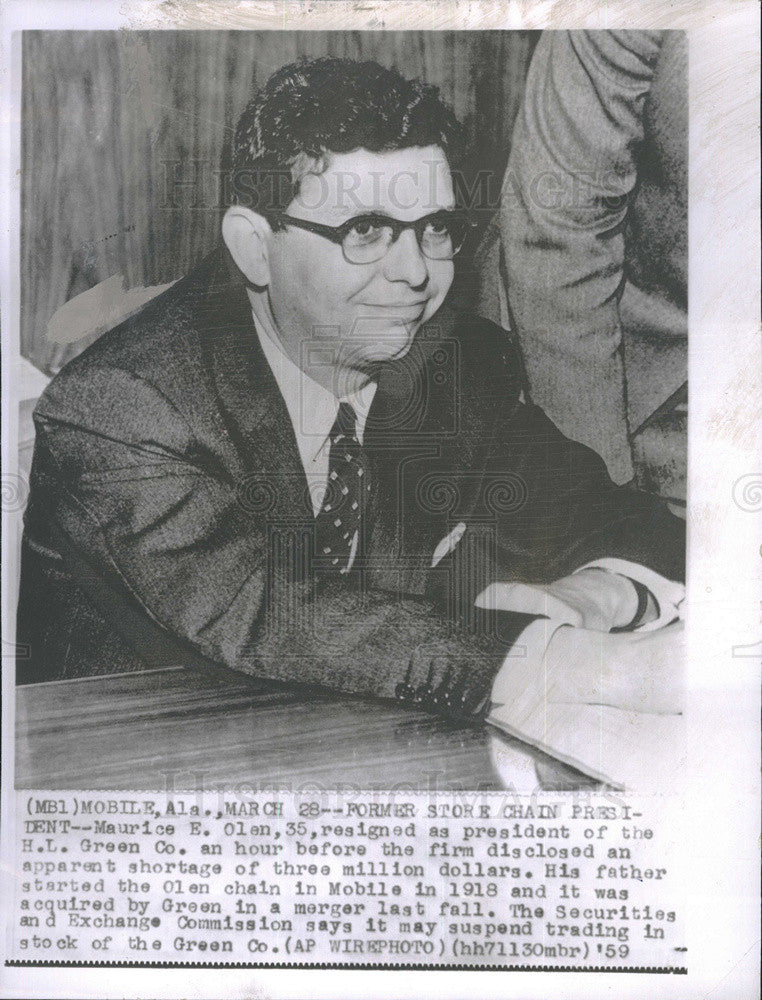 1959 Press Photo of Former Store Chain Pres. (H.L. Green Co.) Maurice E. Olen. - Historic Images