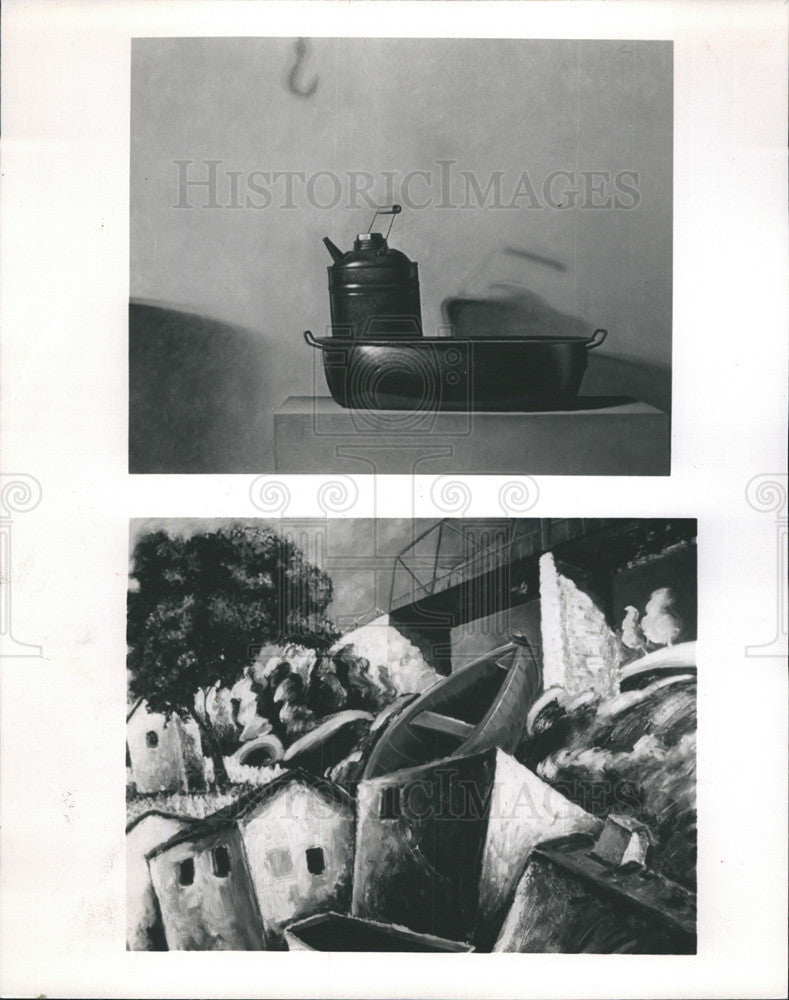 1989 Press Photo Paintings By Cuban Artists Miguel Padura And Paul Sierra - Historic Images