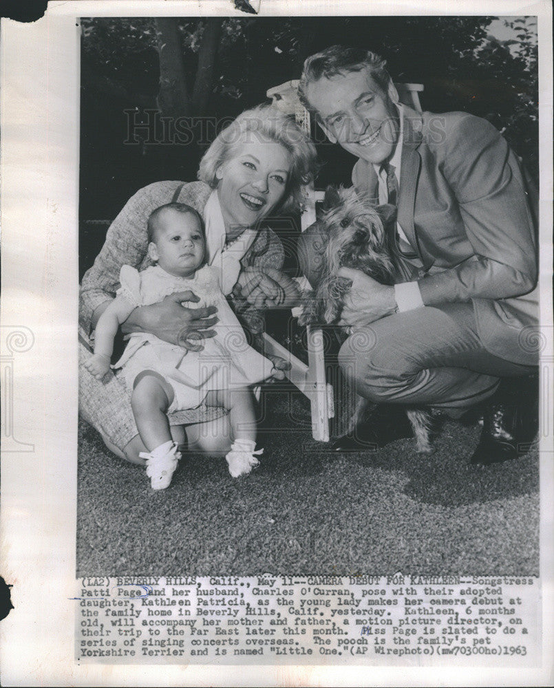 1963 Press Photo Patti Page Singer Husband Charles O&#39;Curran Adopted Daughter - Historic Images