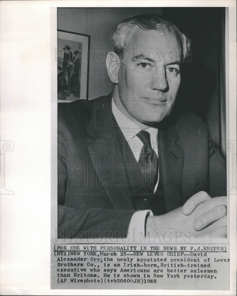 1965 Press Photo David Alexander Orr New President Lever Brothers Co. New York - Historic Images