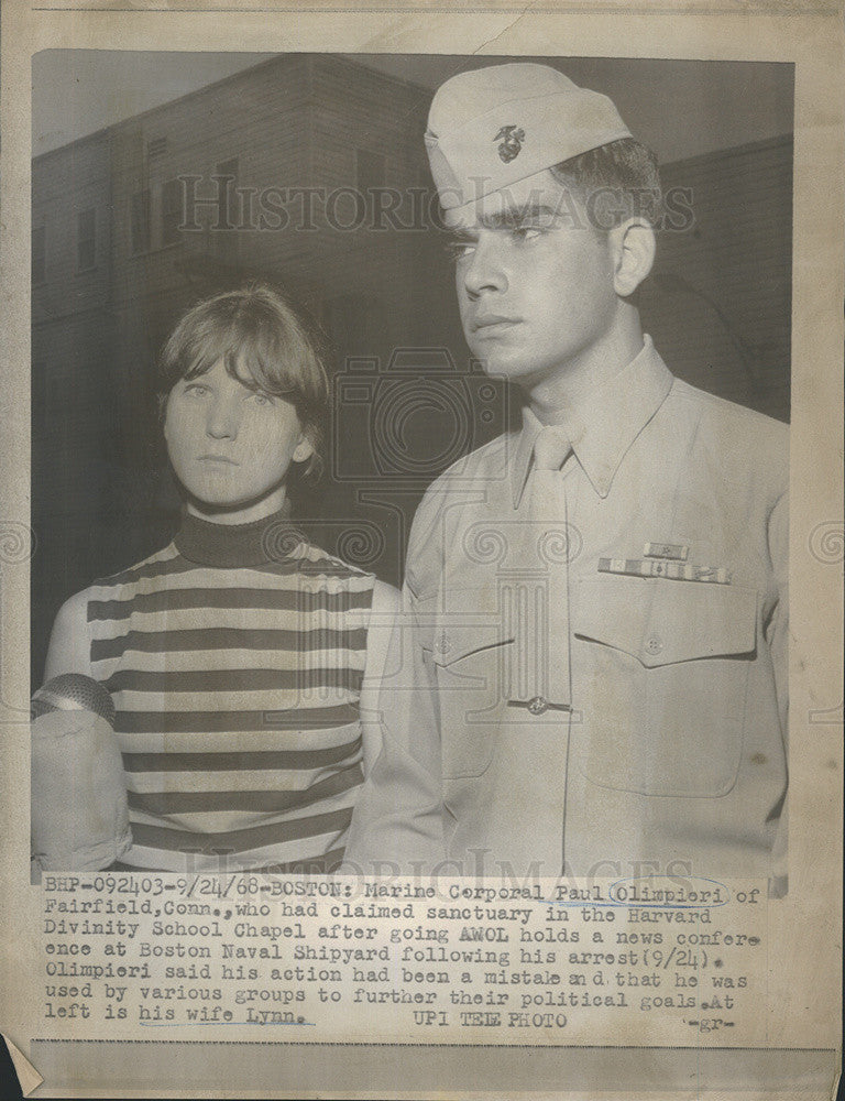 1968 Press Photo Paul oIlivrier arrested and wife claimed santuary in Harvard - Historic Images