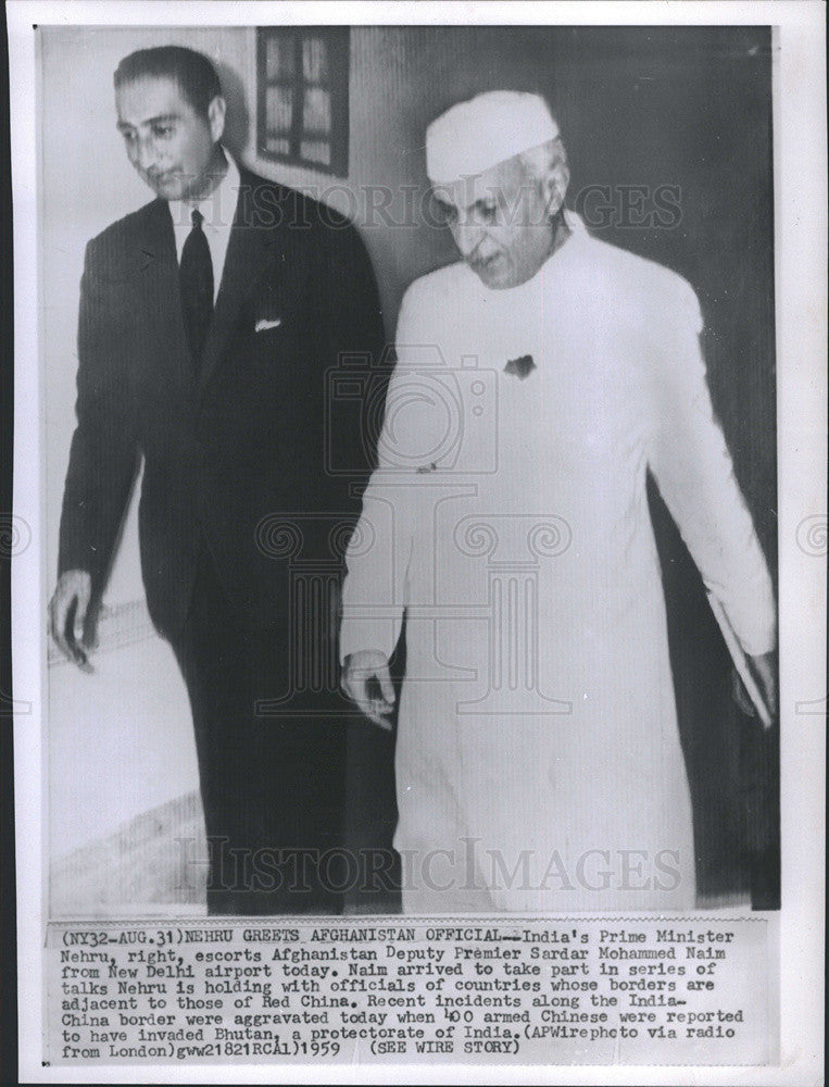 1959 Press Photo India Prime Minister Nehru Afghanistan Deputy Premier Naim - Historic Images