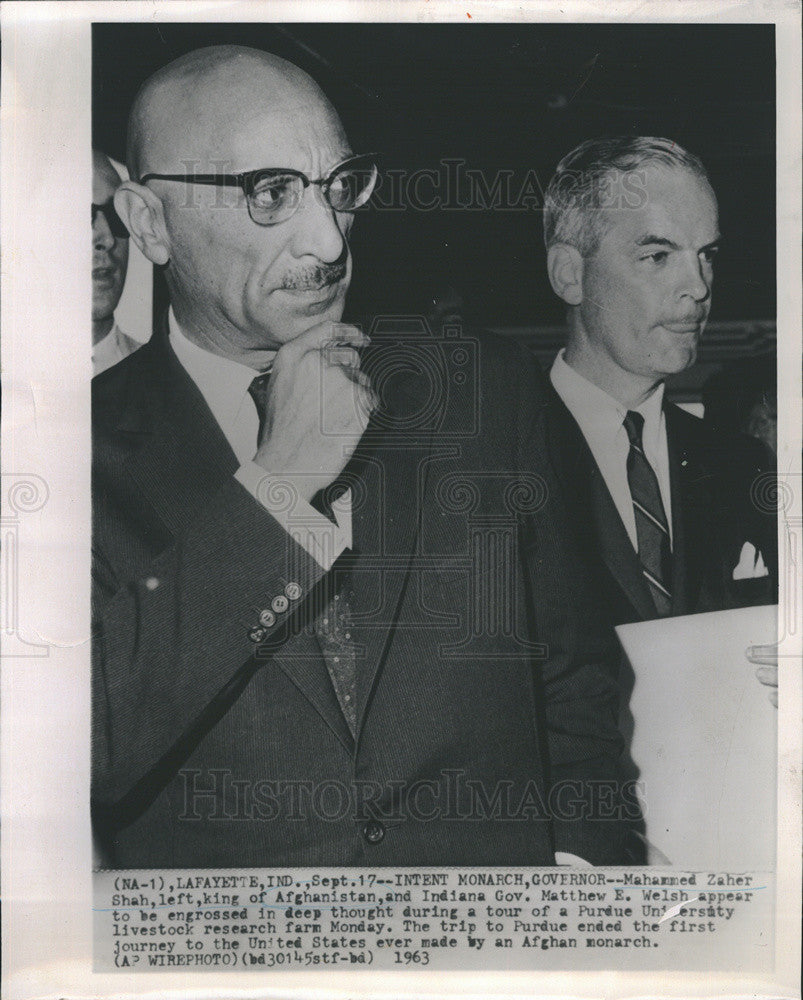 1963 Press Photo Mahammed Zaher Shah King of Afghanistan &amp; Indiana Gov Welsh - Historic Images