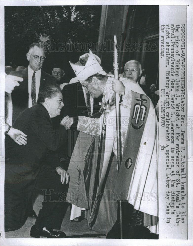 1959 Press Photo US Labor Secretary James P. Mitchell/Bishop John J. Wright - Historic Images