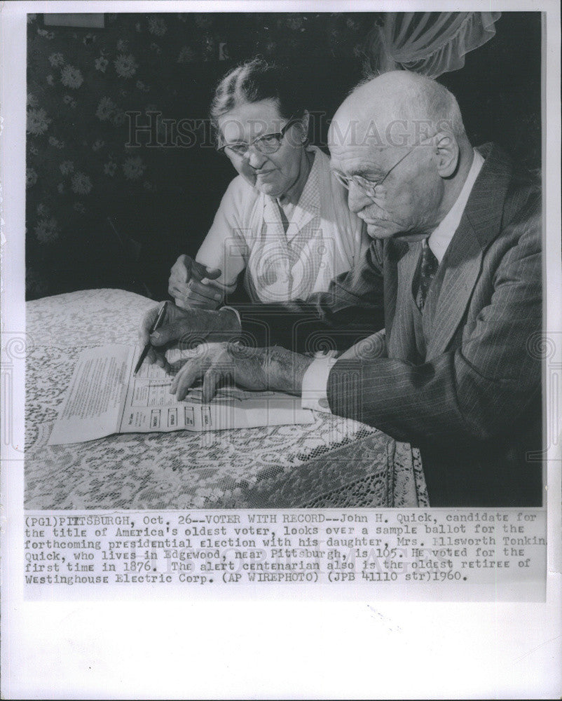 1960 Press Photo of John H. Quick, 105. American&#39;s Oldest Voter. - Historic Images