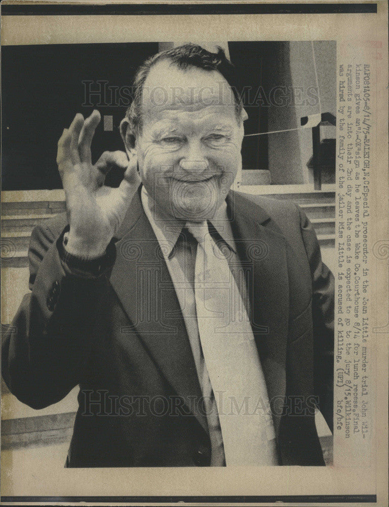 1975 Press Photo John Wilkinson, Special Prosecutor, Joan Little Murder Trial - Historic Images