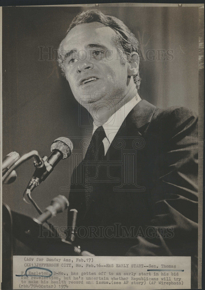 1974 Press Photo of Sen. Thomas F.Eagleton of Missouri. - Historic Images