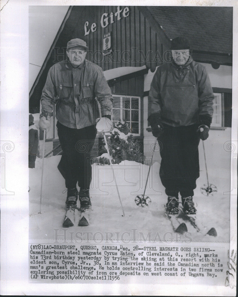 1960 Press Photo Cyrus Eaton goes skiing on his 73rd birthday - Historic Images