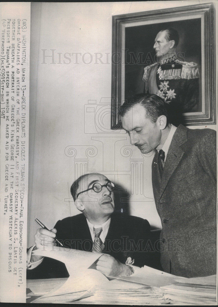 1947 Press Photo Washington: Greece Diplomats P Economou-Gouras Alexis Liatis - Historic Images