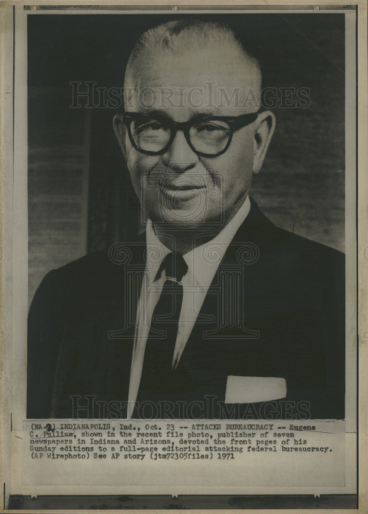 1971 Press Photo Eugene Pulliam Publisher of Seven Newspapers - Historic Images