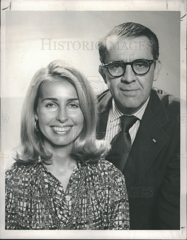 1973 Press Photo TV Personalities, Sally Quinn and Hughes Rudd - Historic Images