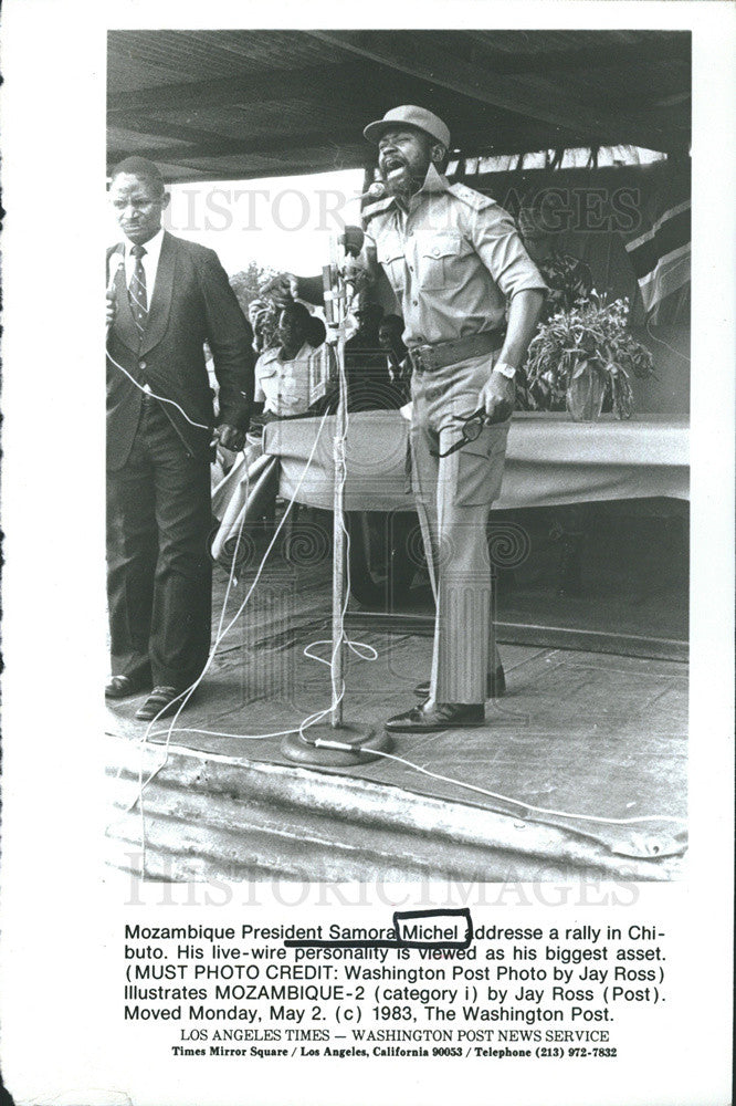 1983 Press Photo Mozambique President Michel Addresses Rally in Chibuto - Historic Images
