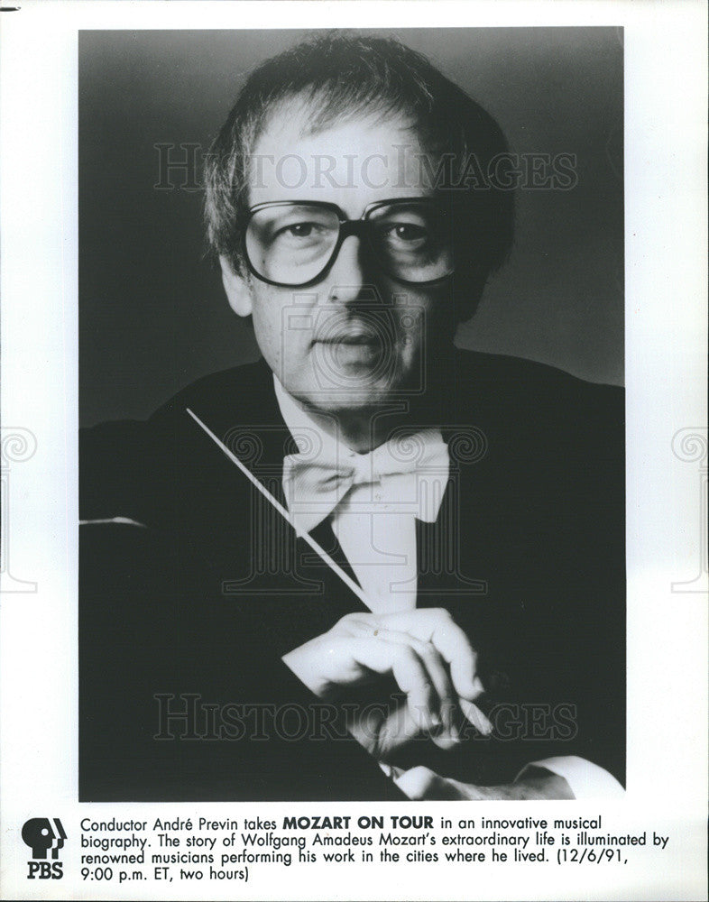 1991 Press Photo Conductor Andre Previn in Mozart On Tour - Historic Images