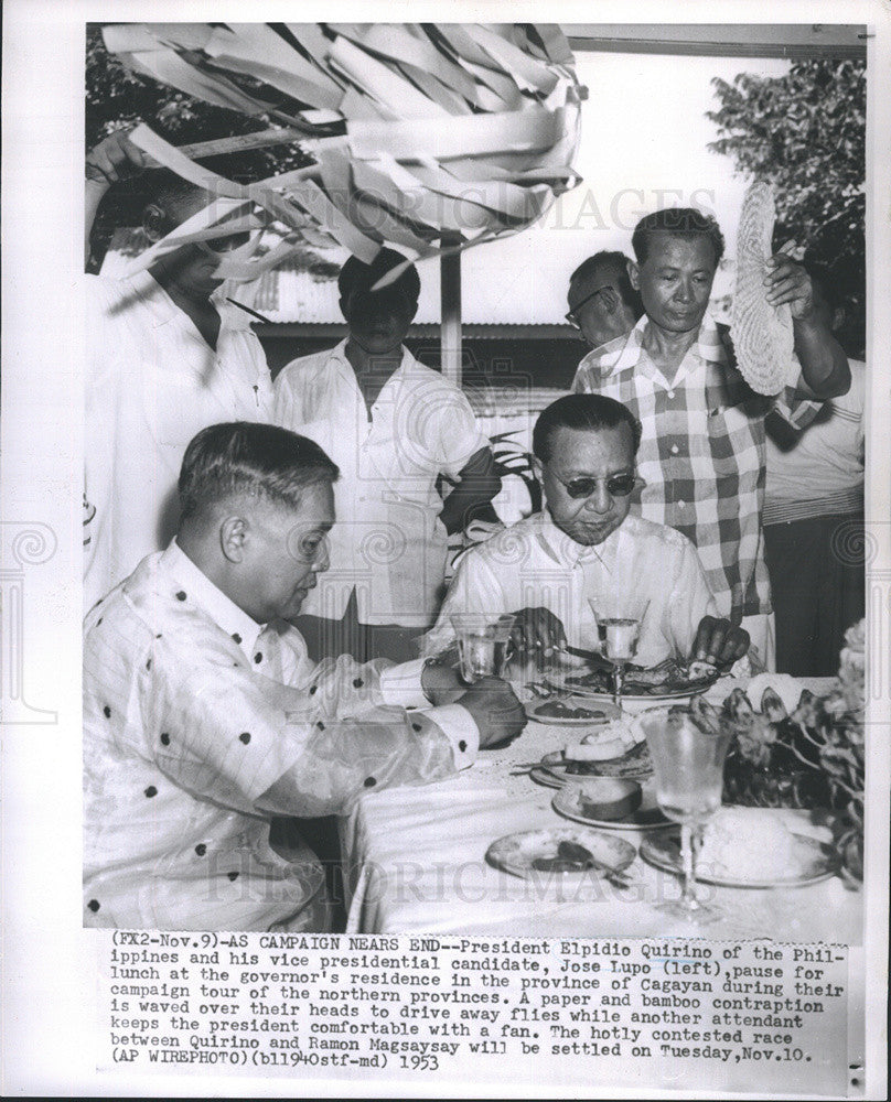 1953 Press Photo President Elpidio Quirino Philippines Jose Lupo governor&#39;s - Historic Images