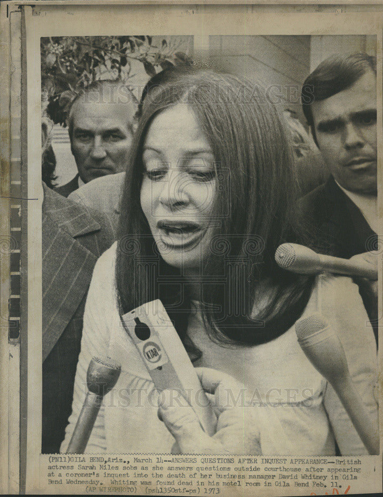 1973 Press Photo British Actress Sarah Miles at Courthouse Inquest Death of Mgr - Historic Images