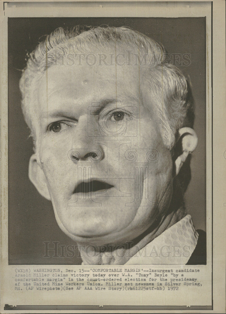 1972 Press Photo Insurgent Candidate Arnold Miller United Mine Workers Union - Historic Images