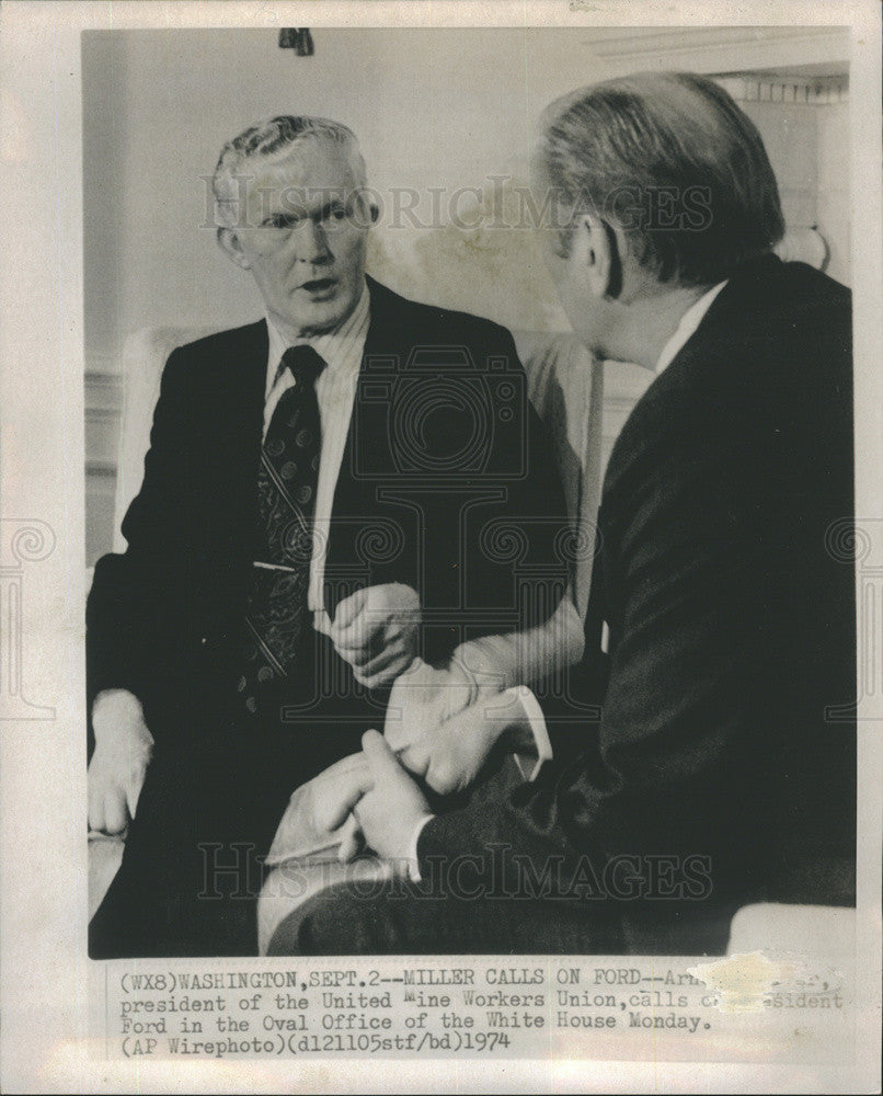 1974 Press Photo President Ford With United Mine Workers President Arnold Miller - Historic Images